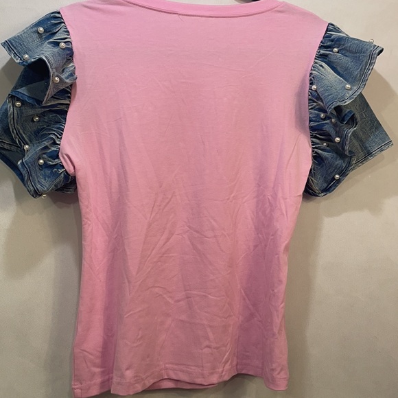 Pastel Pink Rhinestone Blouse w/Pocket Jewel - Picture 2 of 4